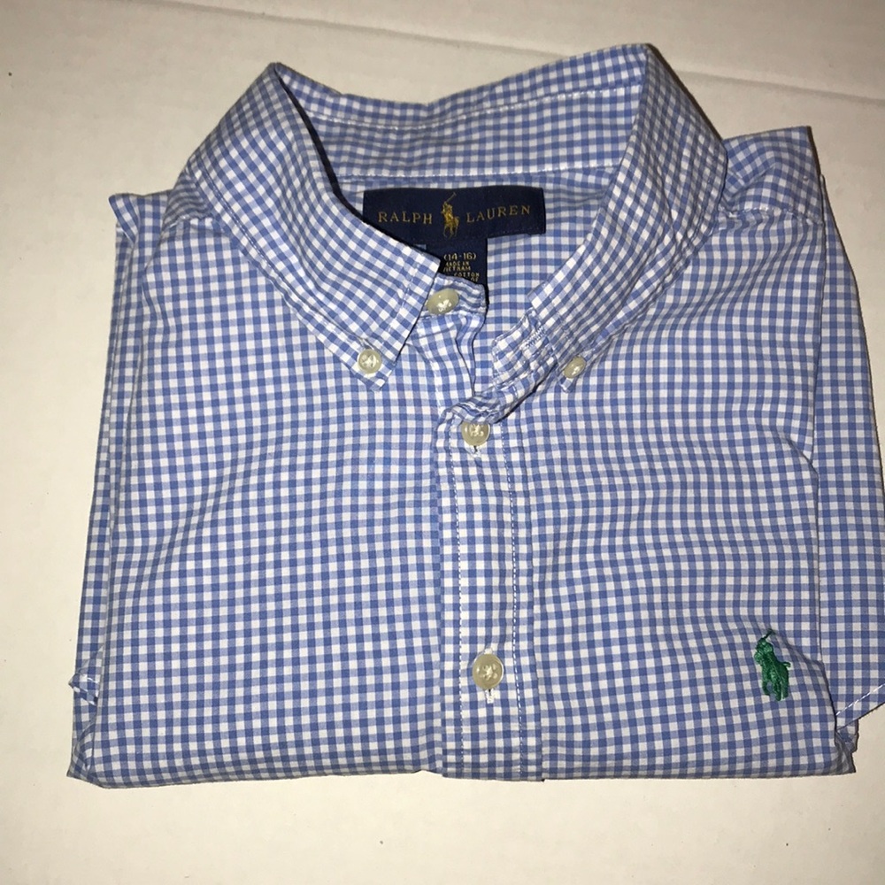 Ralph Lauren Boy L 14-16 Gingham Check Green Polo - Picture 4 of 5
